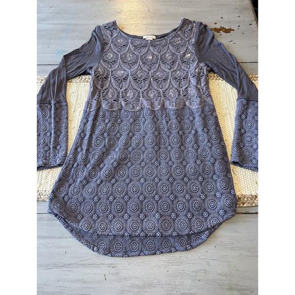 Sundance Blue Gray Embroidered Sequin Long Sleeve Tunic Shirt Sz M - Picture 1 of 8